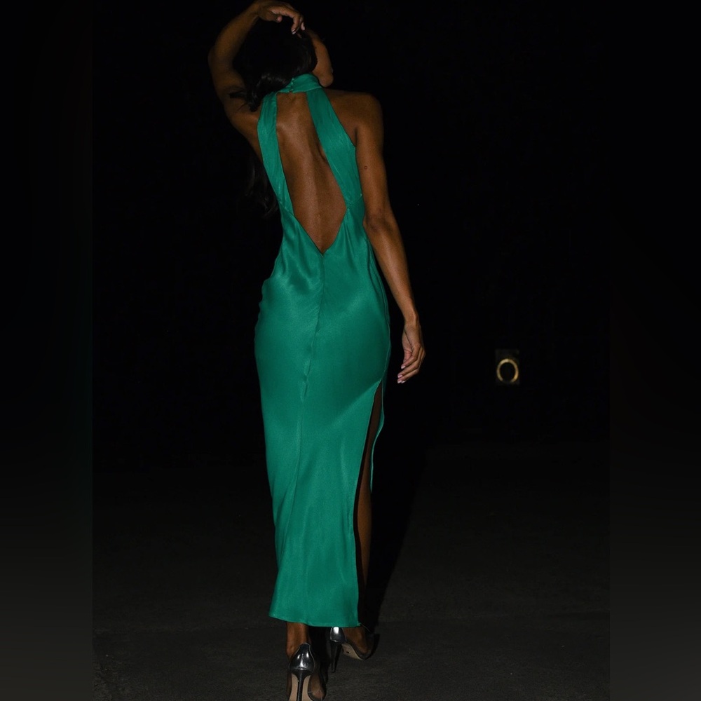 Satin drape maxi dress with slit & opened back